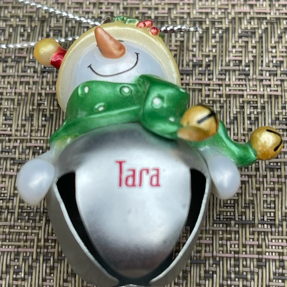 Tara Personalized Jingle Bell Snowman Christmas Ornament NWT